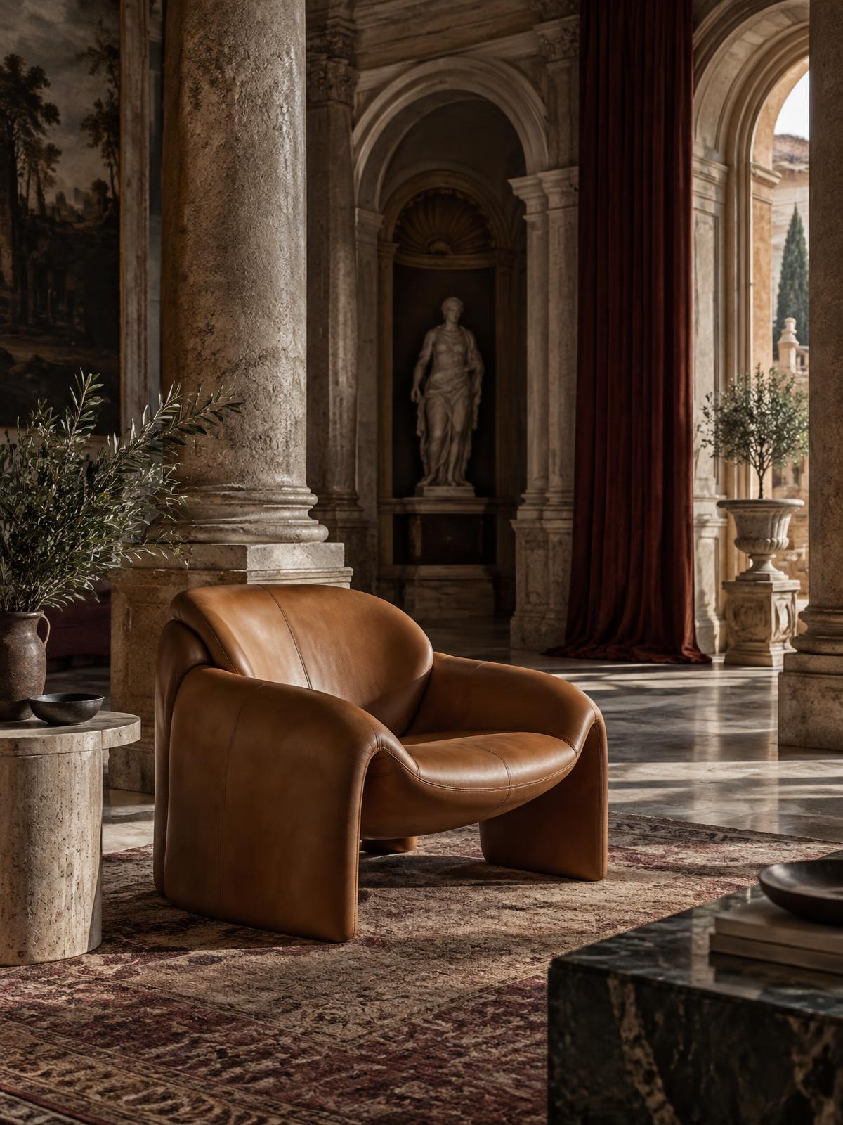 Interno italiano elegante con dettagli artigianali e arredi raffinati